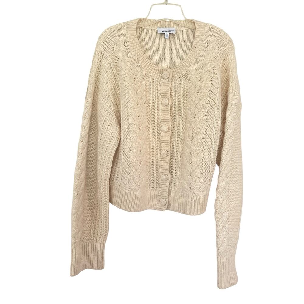 & Other Stories Cream Cable Knit Cropped Cardigan Quiet Luxury Alpaca L